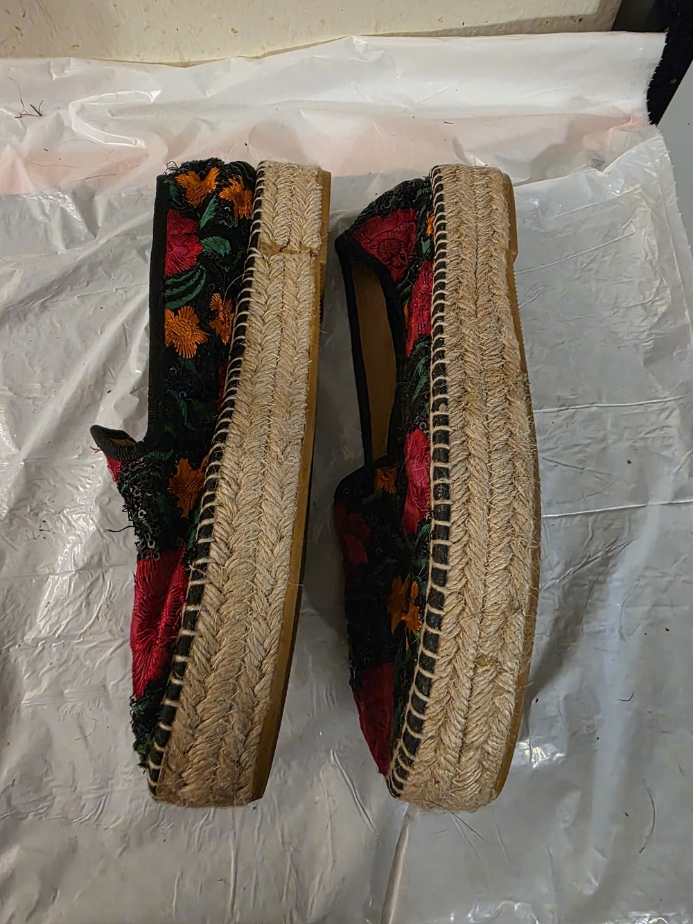 Anthropologie Black Embroidered Mules with Pink & Orange Floral Accents - Picture 2 of 4